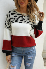 Load image into Gallery viewer, Color Block Round Neck Lantern Sleeve Sweater