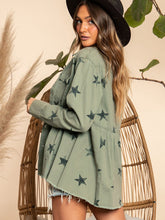 Load image into Gallery viewer, Collared Neck Star Print Long Sleeve Denim Jacket