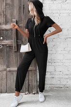Load image into Gallery viewer, Zip-Up Short Sleeve Hooded Jumpsuit with Pockets