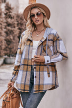 Load image into Gallery viewer, Plaid Dropped Shoulder Hooded Jacket