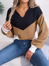 Load image into Gallery viewer, Color Block Dropped Shoulder Sweater