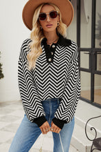 Load image into Gallery viewer, Striped Collared Neck Buttoned Pullover Sweater