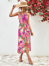 Load image into Gallery viewer, Printed Spaghetti Strap Front Slit Dress