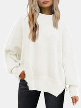 Load image into Gallery viewer, Round Neck Drop Shoulder Slit Sweater