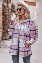 Load image into Gallery viewer, Plaid Dropped Shoulder Hooded Jacket