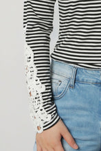 Load image into Gallery viewer, Striped Round Neck Long Sleeve Lace Trim T-Shirt