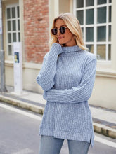 Load image into Gallery viewer, Ribbed Turtleneck Long Sleeve Slit Knit Top