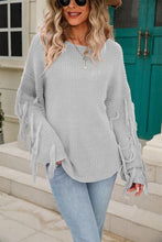 Load image into Gallery viewer, Fringe Round Neck Dropped Shoulder Sweater