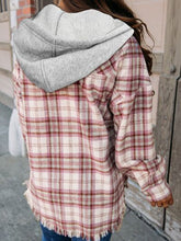 Load image into Gallery viewer, Plaid Raw Hem Drawstring Hooded Jacket