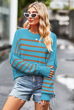 Load image into Gallery viewer, Striped Round Neck Drop Shoulder Slit Sweater
