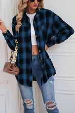 Load image into Gallery viewer, Plaid Button Up Dropped Shoulder Outerwear