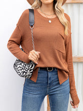 Load image into Gallery viewer, Round Neck Dropped Shoulder Slit T-Shirt