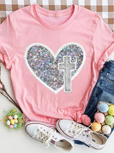 Load image into Gallery viewer, Sequin Heart Round Neck Short Sleeve T-Shirt