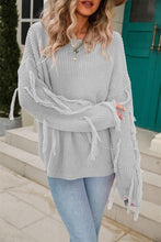 Load image into Gallery viewer, Fringe Round Neck Dropped Shoulder Sweater