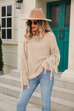 Load image into Gallery viewer, Fringe Round Neck Dropped Shoulder Sweater