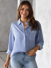 Load image into Gallery viewer, Striped Collared Neck Shirt with Pocket