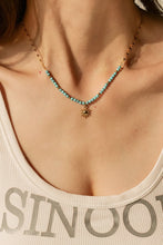 Load image into Gallery viewer, Turquoise Beaded 18K Gold-Pleated Sun Shape Pendant Necklace