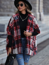 Load image into Gallery viewer, Plaid Hooded Coat with Pockets