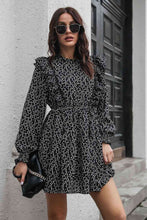 Load image into Gallery viewer, Printed Ruffle Trim Smocked Long Sleeve Mini Dress