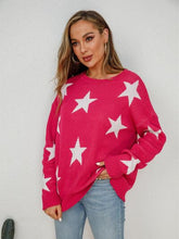 Load image into Gallery viewer, Star Round Neck Dropped Shoulder Sweater