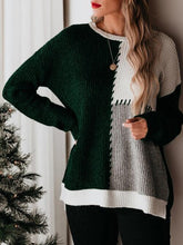 Load image into Gallery viewer, Color Block Round Neck Long Sleeve Sweater
