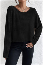 Load image into Gallery viewer, Ribbed Round Neck Drop Shoulder Long Sleeve Top