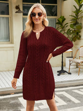 Load image into Gallery viewer, Notched Neck Cable-Knit Slit Sweater Dress