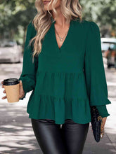 Load image into Gallery viewer, Notched Neck Lantern Sleeve Blouse