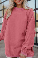 Load image into Gallery viewer, Ribbed Round Neck Drop Shoulder Sweatshirt