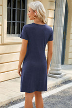 Load image into Gallery viewer, Ruched Round Neck Short Sleeve Mini Dress