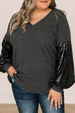 Load image into Gallery viewer, Plus Size Sequin Long Sleeve V-Neck Top