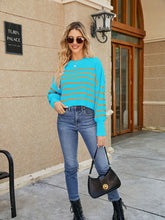 Load image into Gallery viewer, Round Neck Striped Lantern Sleeve Sweater