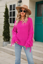 Load image into Gallery viewer, Fringe Round Neck Dropped Shoulder Sweater