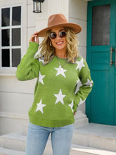 Load image into Gallery viewer, Star Round Neck Dropped Shoulder Sweater