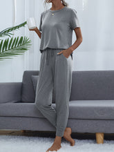 Load image into Gallery viewer, Round Neck Short Sleeve Top and Pants Set