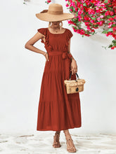 Load image into Gallery viewer, Tie Belt Ruffled Tiered Dress