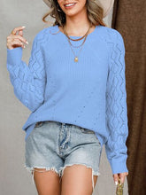 Load image into Gallery viewer, Openwork Round Neck Raglan Sleeve Sweater