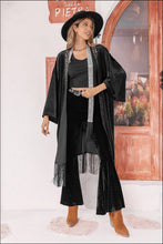 Load image into Gallery viewer, Opne Front Fringe Detail Long Sleeve Cardigan