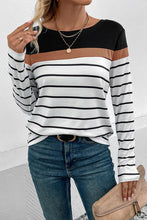 Load image into Gallery viewer, Striped Round Neck Long Sleeve T-Shirt