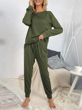 Load image into Gallery viewer, Round Neck Top and Drawstring Pants Lounge Set