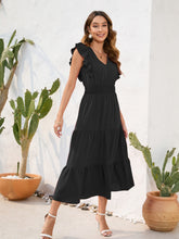 Load image into Gallery viewer, Tiered Ruffled V-Neck Cap Sleeve Dress