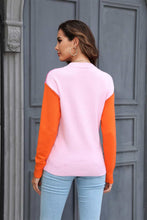 Load image into Gallery viewer, Round Neck Contrast Color Dropped Shoulder Sweater