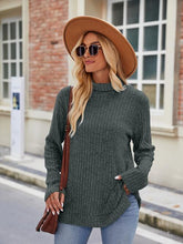 Load image into Gallery viewer, Ribbed Turtleneck Long Sleeve Slit Knit Top