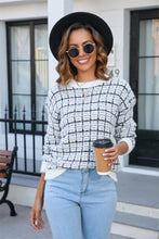 Load image into Gallery viewer, Plaid Round Neck Long Sleeve Pullover Sweater