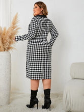 Load image into Gallery viewer, Plus Size Houndstooth Long Sleeve Slit Dress
