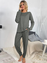 Load image into Gallery viewer, Round Neck Top and Drawstring Pants Lounge Set
