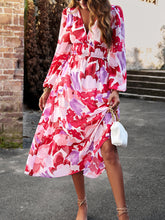 Load image into Gallery viewer, Printed V-Neck Long Sleeve Midi Dress
