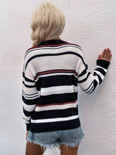 Load image into Gallery viewer, Striped Drop Shoulder Round Neck Pullover Sweater