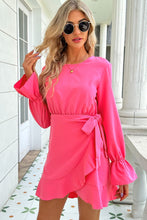 Load image into Gallery viewer, Round Neck Flounce Sleeve Ruffle Hem Mini Dress