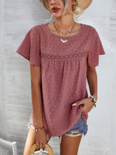 Load image into Gallery viewer, Lace Detail Round Neck Short Sleeve Blouse